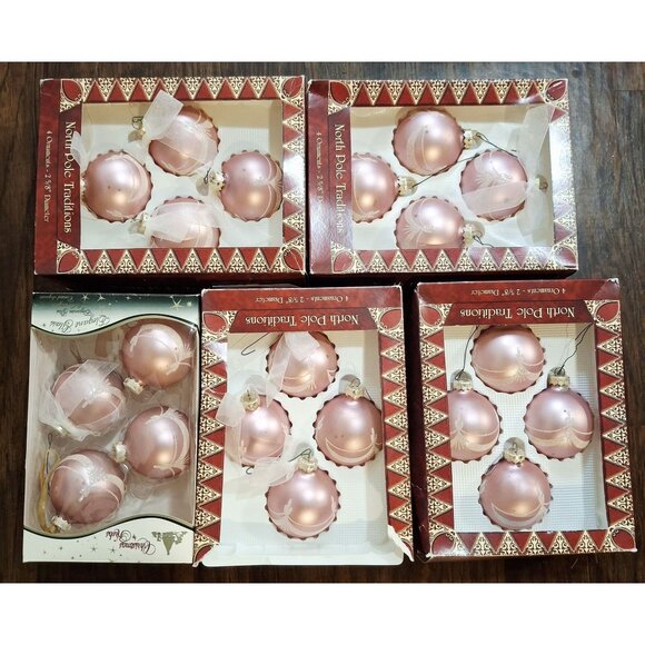 North Pole Traditions Pink Christmas Ornaments Set Of 24 Vintage Classic Cabin - Picture 1 of 3